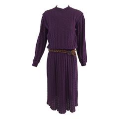 Missoni plum cable kint long sleeve dress & braided belt 6
