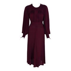 1969 Ossie Clark for Quorum Plum Purple Ruched Silk Jersey Billow-Sleeve Dress