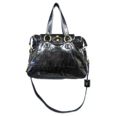 An Yves Saint Laurent Rive Gauche Bag in Black Patent Vinyl Circa 1990