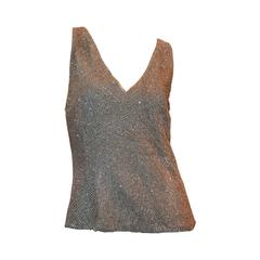 Ralph Lauren Black Label Silver Beaded Sleeveless Top - 6