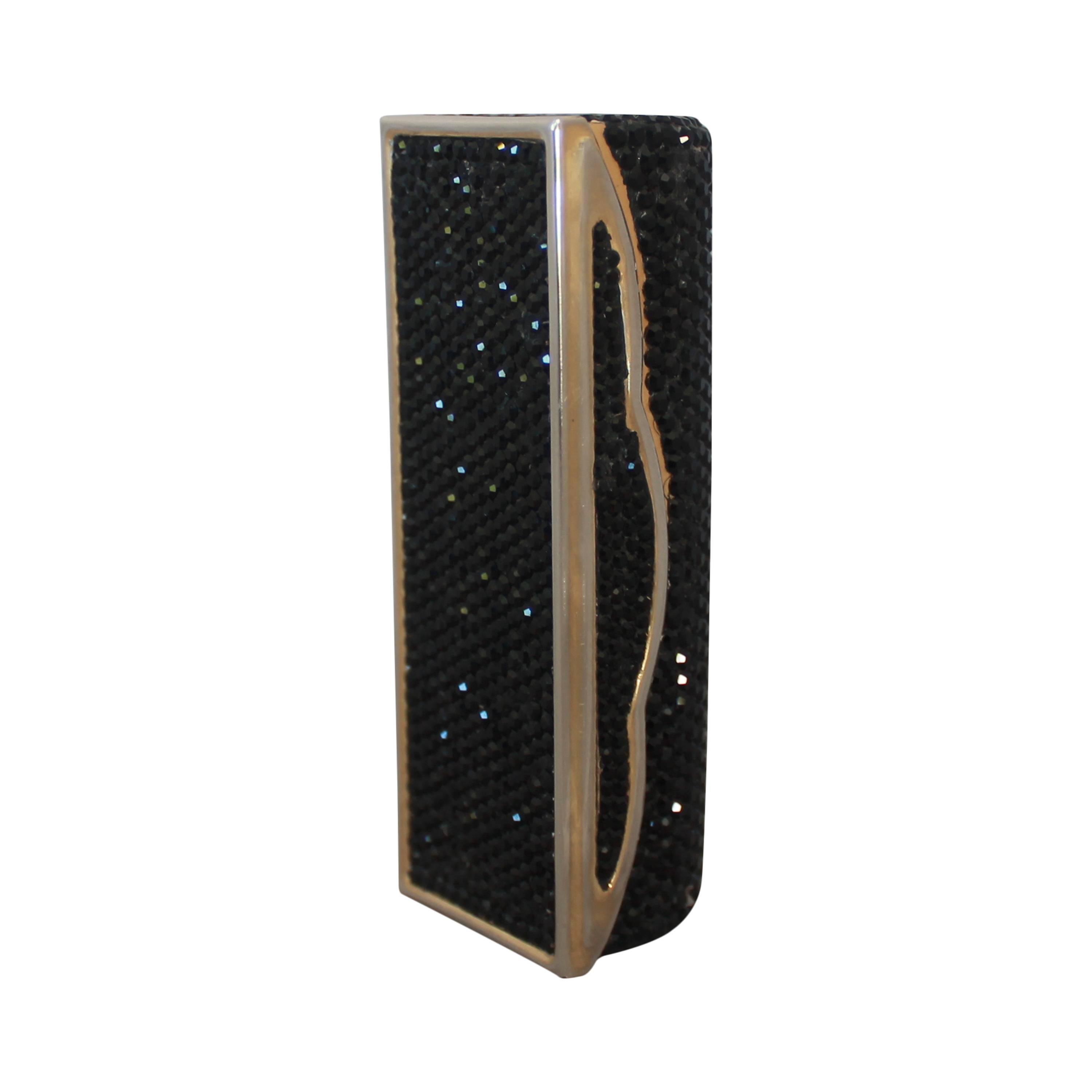 Judith Leiber Vintage Schwarz Strass Lippenstift Fall