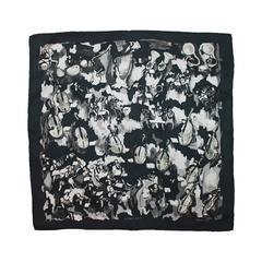 Hermes Black and White "Concerto" Pocket Square Silk Scarf