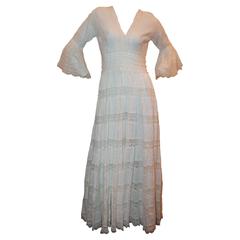 1970's Vintage Weiß Spitze & Baumwolle Mexican Hochzeitskleid - M