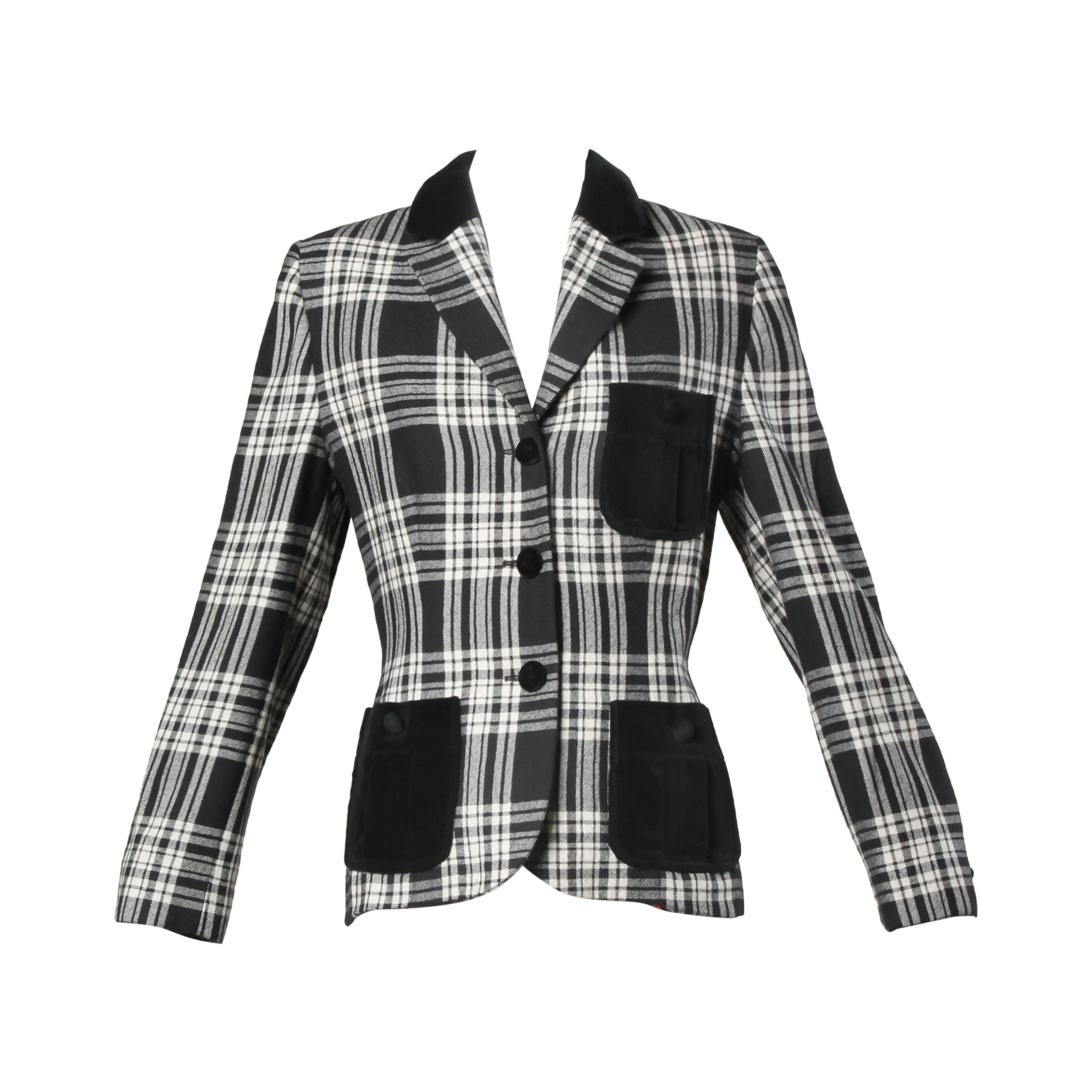 Moschino Vintage Black + White Wool Plaid Blazer Jacket