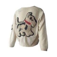 1950s Hadley Cashmere Cardigan with Insignia and Chenille Dog Applique