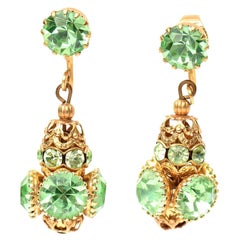  Frank Hess for Miriam Haskell Dangle Clip on Glass and Gold Plated Earrings 