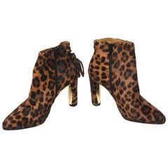 Stuart Weitzman Leopard Pony Hair Ankle Boots With Gold Heel