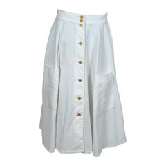 Hermes Vintage White Cotton Honeycomb Circle Skirt with Logo Embroideries 5