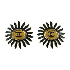 Chanel Vintage Massive Enamel Sunburst Clip-On Earrings with CC Monogram