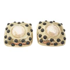 Vintage Signed Givenchy Faux Pearl & Black Glass Bead Earrings