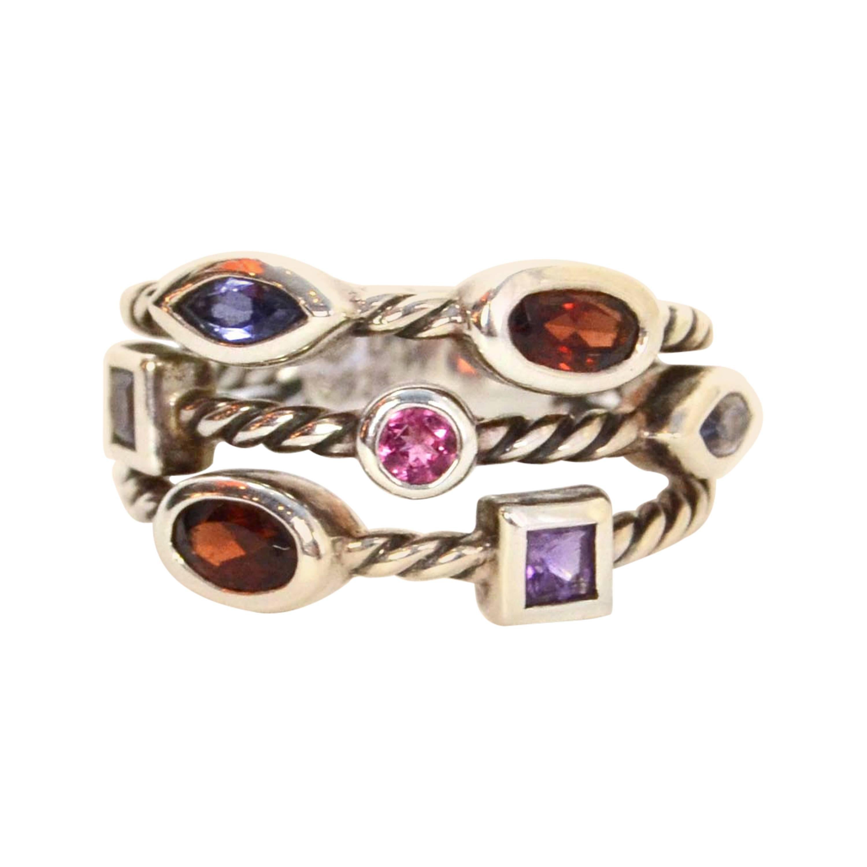 David Yurman Sterling & Multi-Colored Stone Confetti Ring sz 5