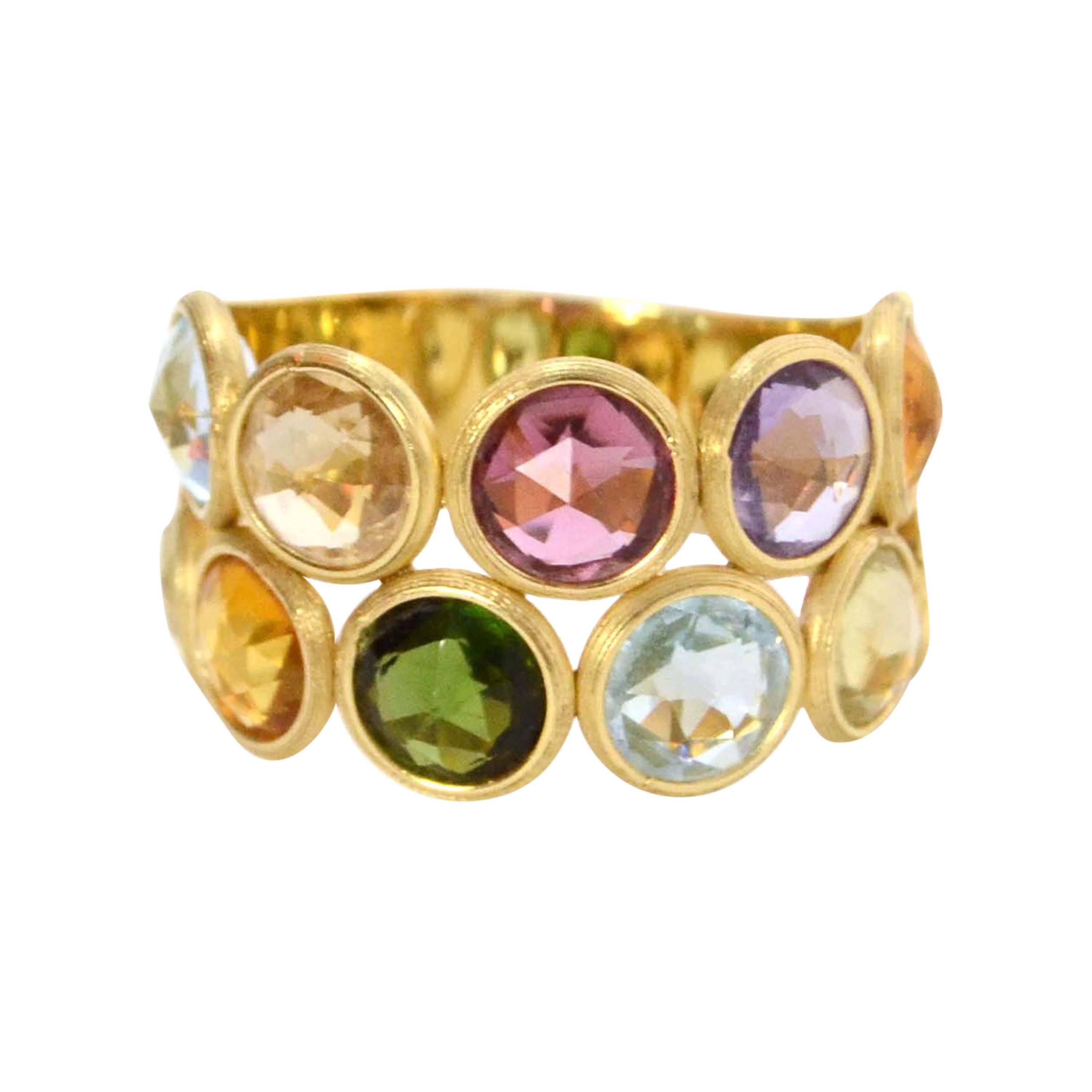 Marco Bicego 18k Gold & Multi-Colored Stone Jaipur Ring sz 6.5