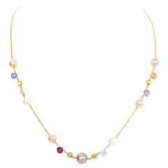 Marco Bicego Multi-Colored Stone & Pearl 18k Gold Necklace