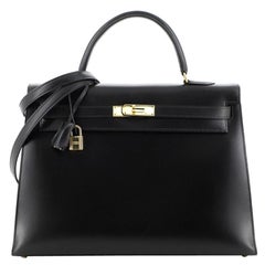Hermes Kelly Handbag Noir Box Calf with Gold Hardware 35