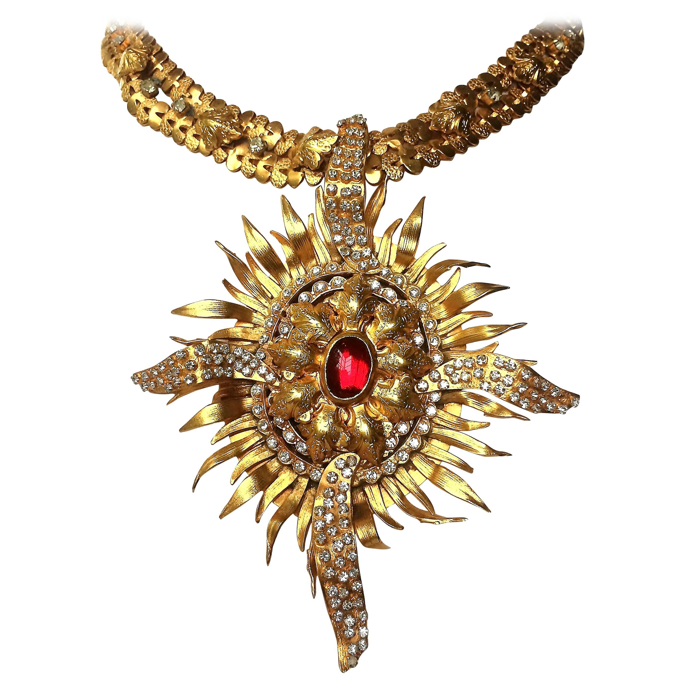 Exceptional gilt and paste starburst pendant necklace, c.1960s, attributed to CIS