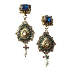 Moghul inspired Yves Saint Laurent 1980s long drop earrings.