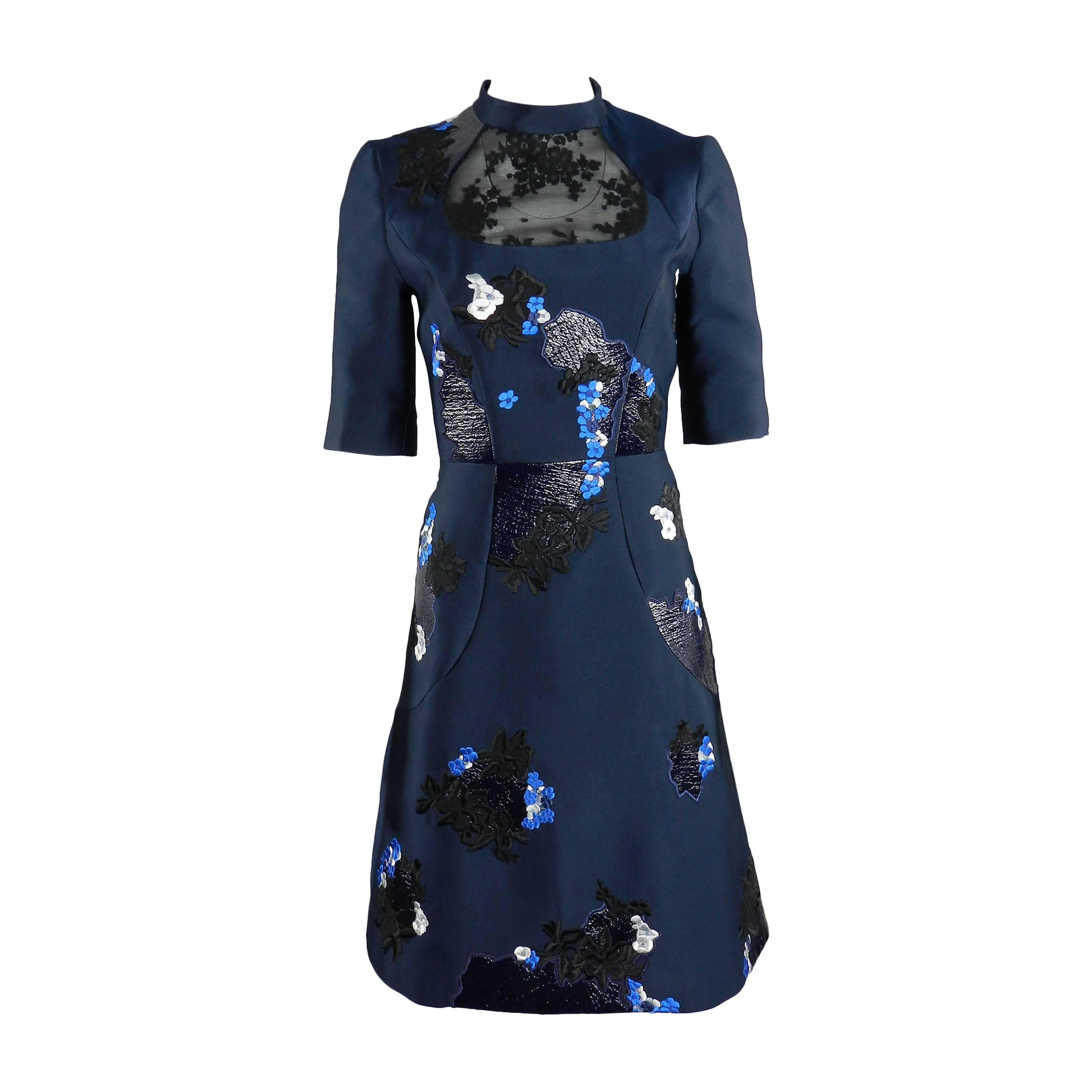 Erdem fall 2012 Runway Navy Lace Embroidered Dress