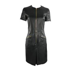 Louis Vuitton Black Stretch Leather Dress with Gold Zippers
