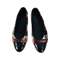 Chanel plaid tweed & patent leather ballet flats  37