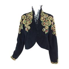 Vintage Dora Herbst Ibiza jewel & gold cord embroidered suede jacket 1980s