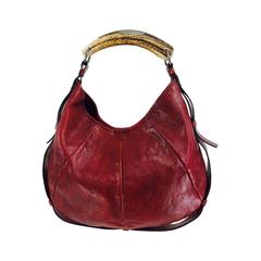 Yves St Laurent Rive Gauche Mombasa horn handle bag in wine leather YSL