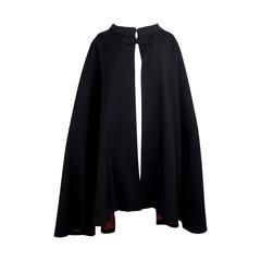 1960s Pierre Cardin Iconic Black Wool Cape with Silk Lining