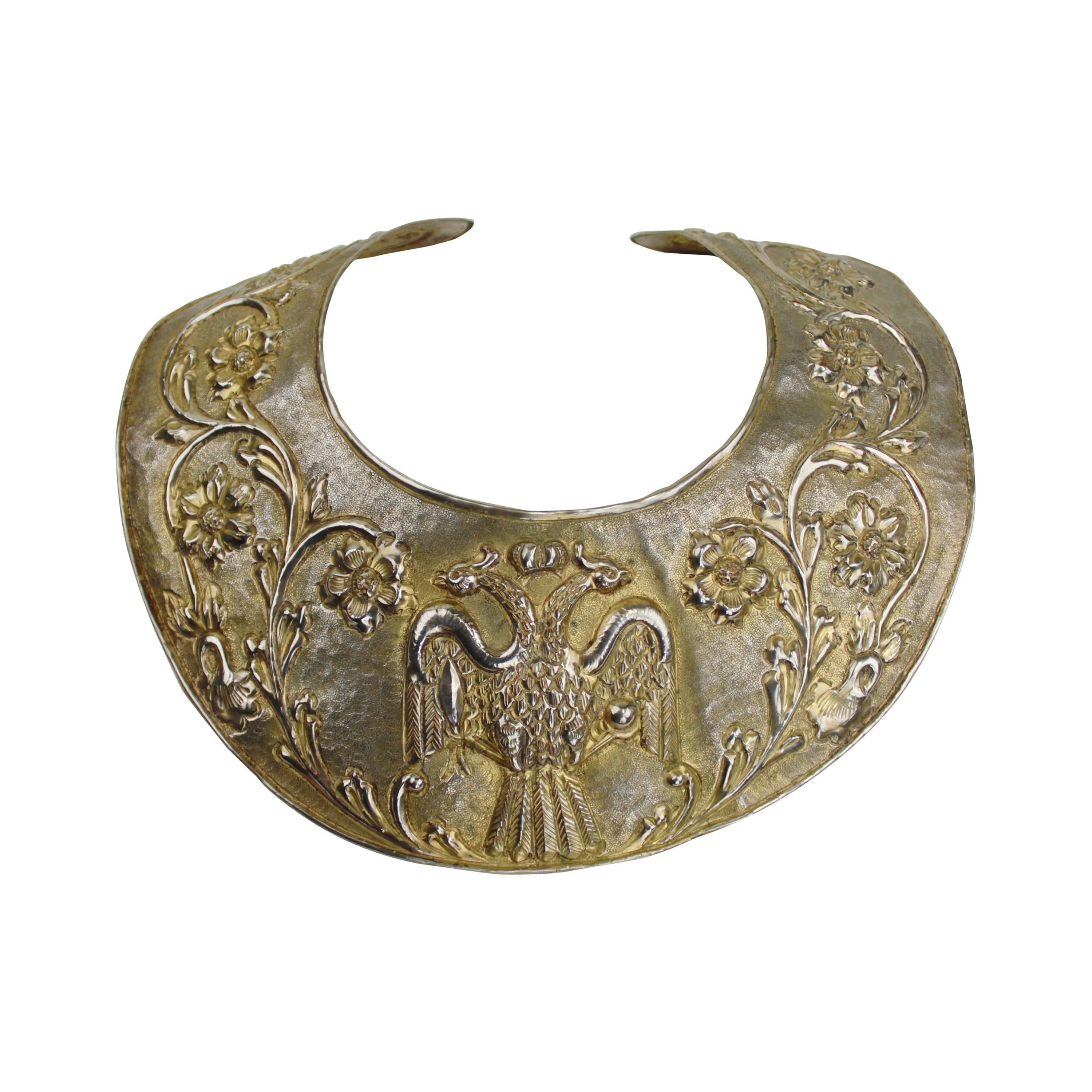 1970s Greek Motif Brass Collar Necklace with Repousse