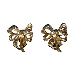 Signed Givenchy Vintage Gold Plated Big Bow Clip Back Earrings