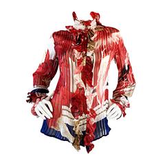 Roberto Cavalli Nautical Silk Victorian Style Ruffle Blouse Top 