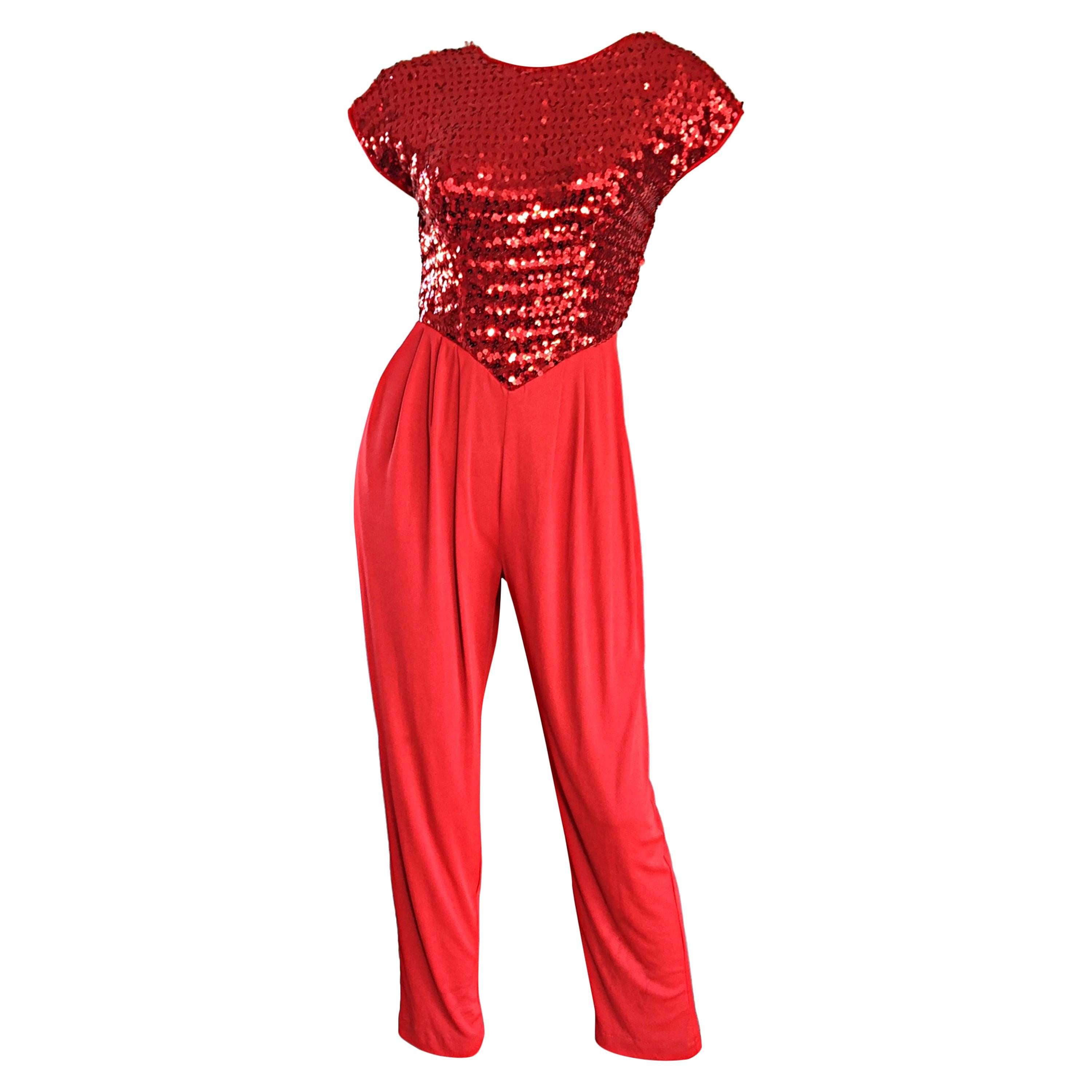 Lipstick Red Vintage Studio 54 Sequin + Jersey Jumpsuit Romper Onesie Outfit