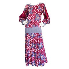 Vintage Jeanne Marc 1980er Jahre Boho 80er Jahre Vintage Kleid mit fallender Taille und bunten abstrakten Blumen