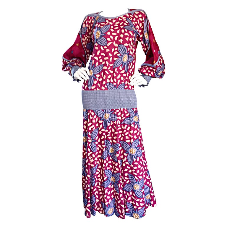 Vintage Jeanne Marc 1980s Drop Waist Boho 80s Dress Colorful Floral ...