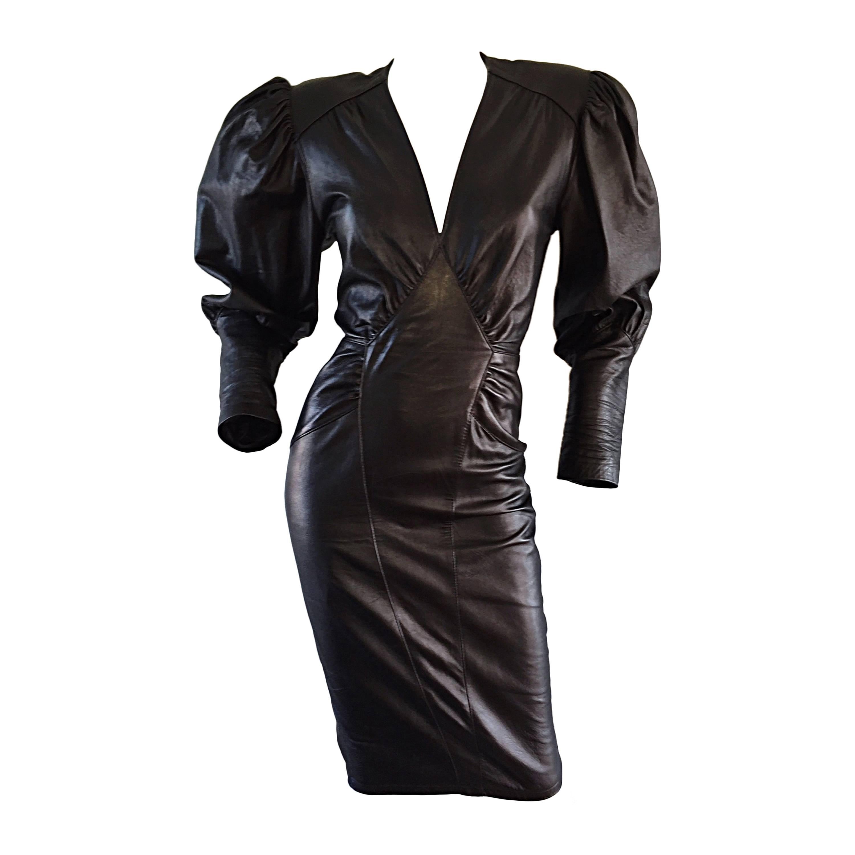 Sexy Vintage 1980s North Beach Leder 80s Body Con Avant Garde Open Back Kleid