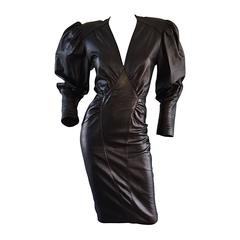 Sexy Vintage 1980s North Beach Leder 80s Body Con Avant Garde Open Back Kleid