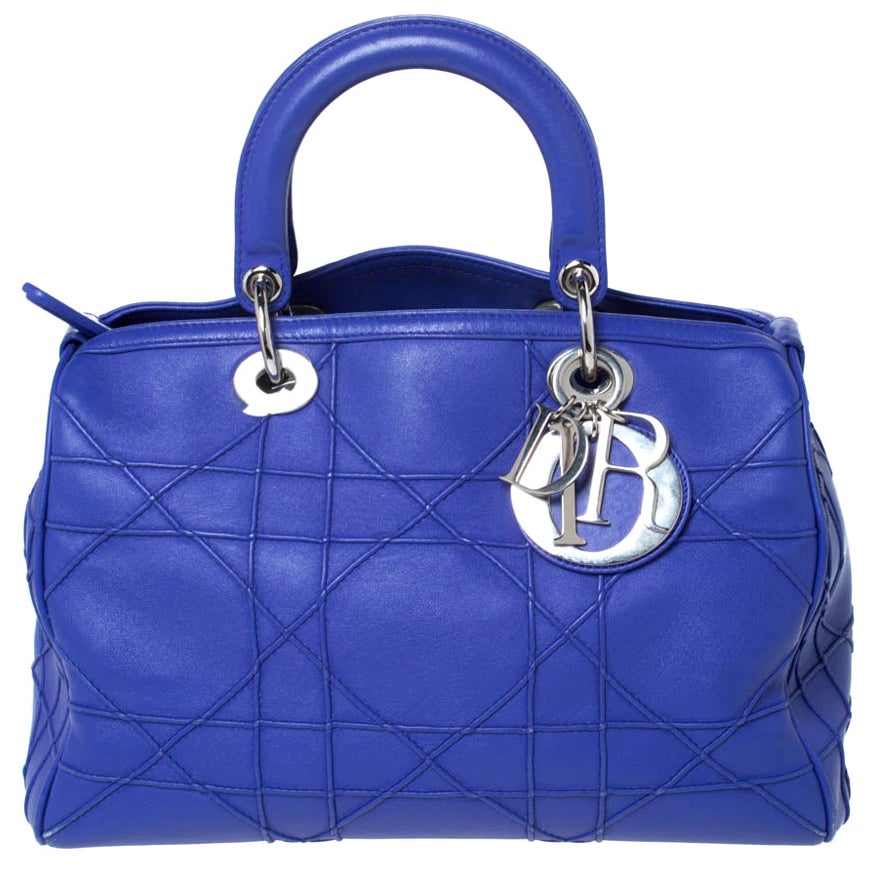 Christian Dior Lady Dior MM (Medium size) handbag in blue cannage ...