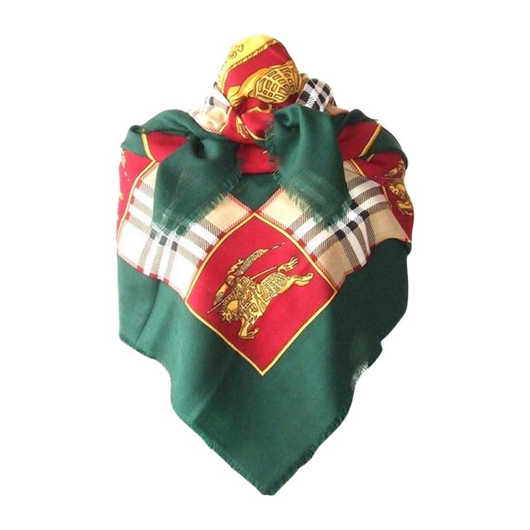 Authentic Burberry Scarf Shawl Green Check Pattern Wool 54 Inches at