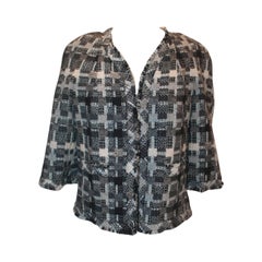 Chanel Grey Tweed Criss-Cross Patterned Open Front Jacket - 05A - 42