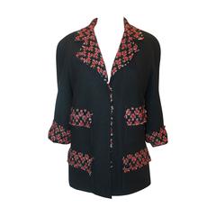 Chanel Black Wool/Cashmere Open Front Jacket w/ Red & Gold Threading -07A -Sz:40 9