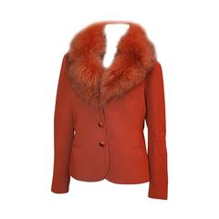 Agnona Burnt Orange Wool Jacket with Fox Collar - 30