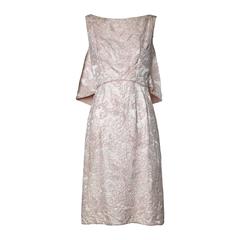 Lisa Meril Vintage 1960s Pale Pink Hand-Embroidered Silk Cape Cocktail Dress