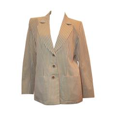 YSL Rive Gauche 1990's Gold & Ivory Silk Striped Jacket - 44