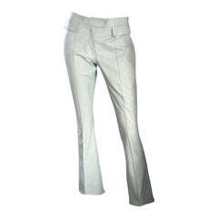 Vintage 90s John Galliano Size 4 Leather Flare Leg Pants 1990s Light Green Mint 
