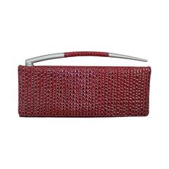 Charles Jourdan Red Embossed Patent Embossed Clutch w/ Silver Horn Handle 12