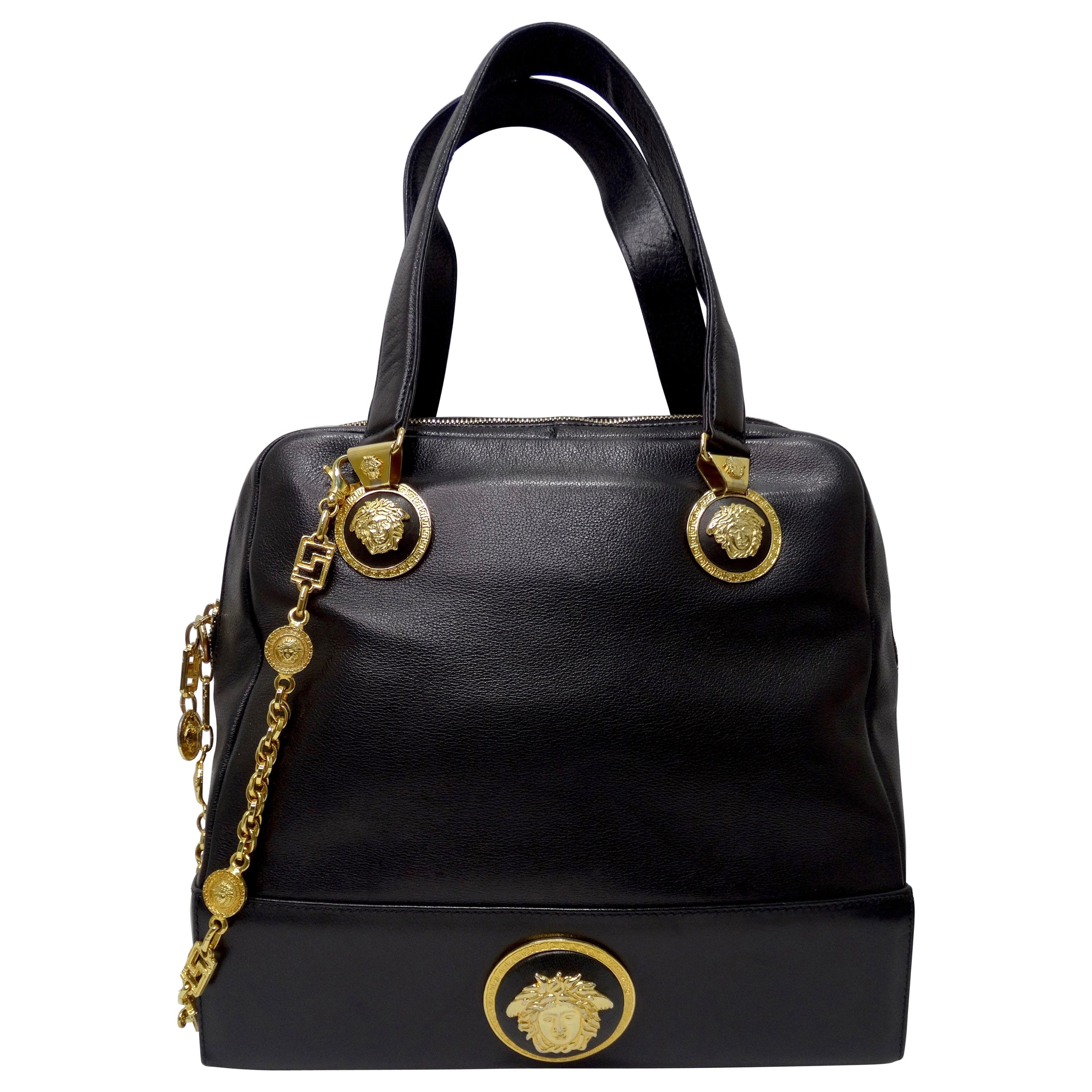 Gianni Versace Couture Black Gold Medusa Chain Mini bag For Sale at 1stDibs