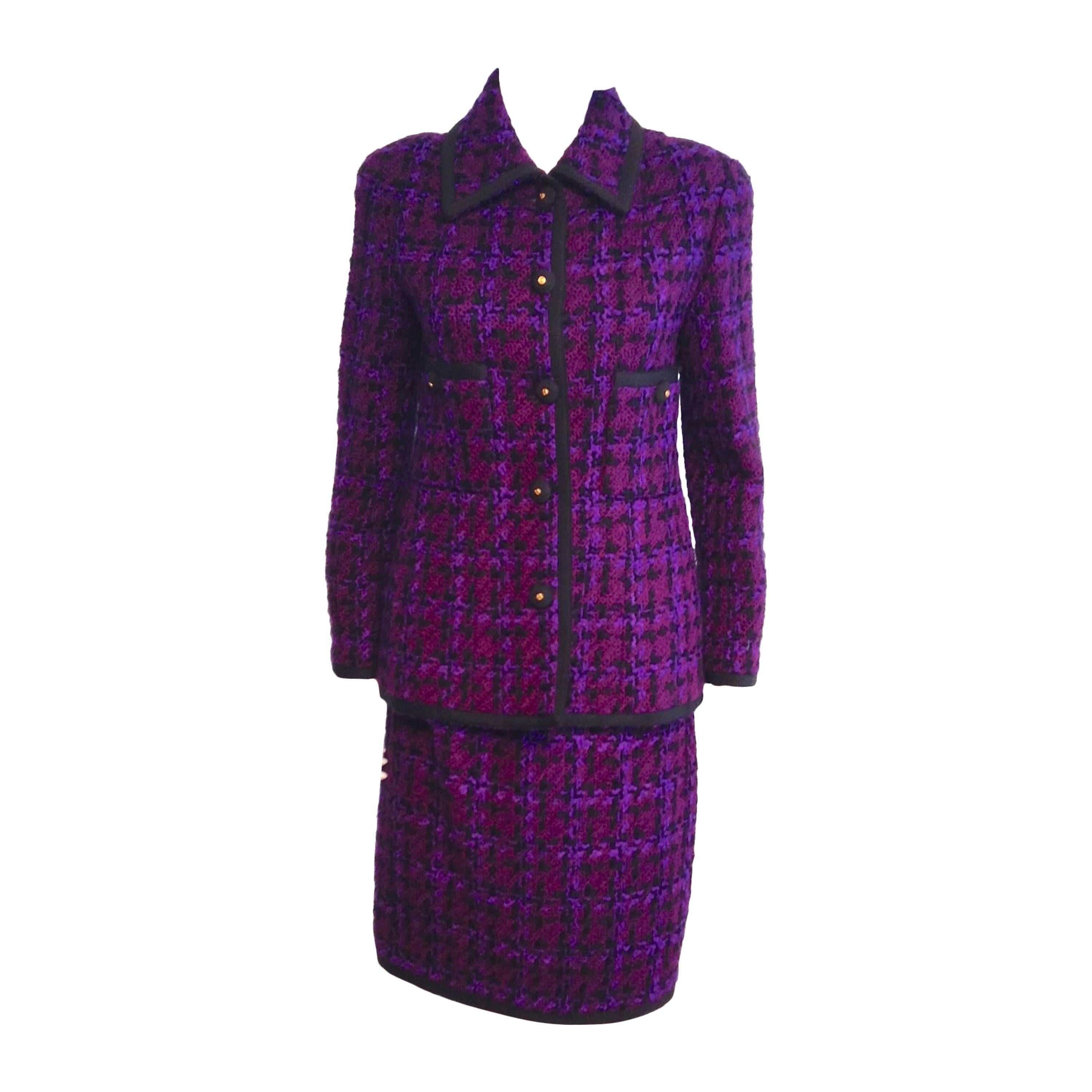 Chanel Purple Tweed Skirt Suit Size 38/4 For Sale