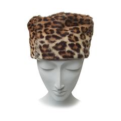 Vintage Exotic Animal Print Pony Hair Pill Box Hat c 1960 