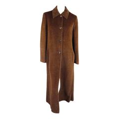 Retro MAX MARA Size 10 Brown Fuzzy Textured Alpaca / Vrgin Wool Reversible Coat