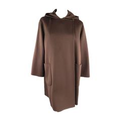 MAX MARA Size 4 Brown Cashmere Hooded Patch Pocket Shawl Coat