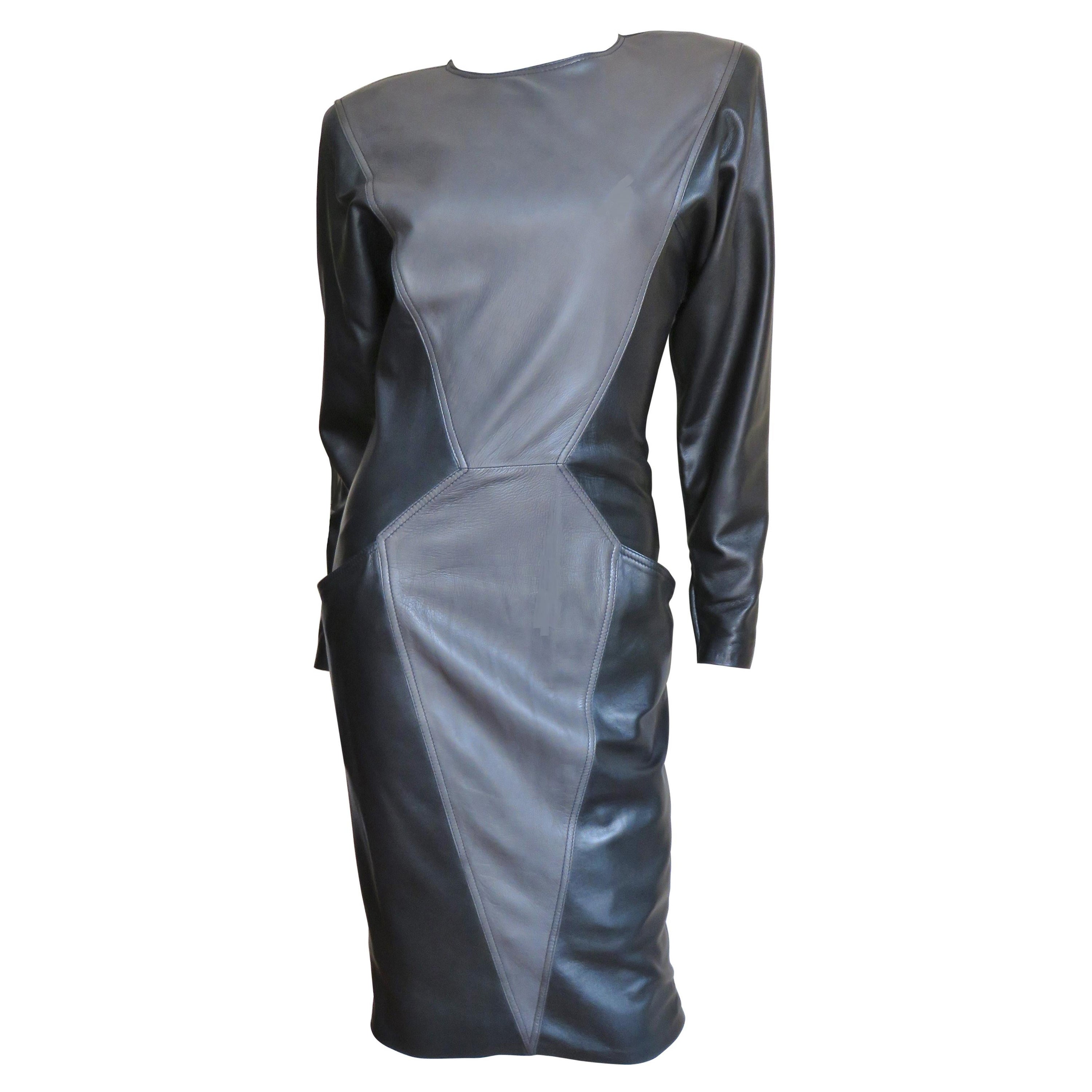 Emanuel Ungaro New Leather Color Block Dress 1980s For Sale