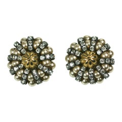 French Pearl and Pave Rondel Cluster Earrings
